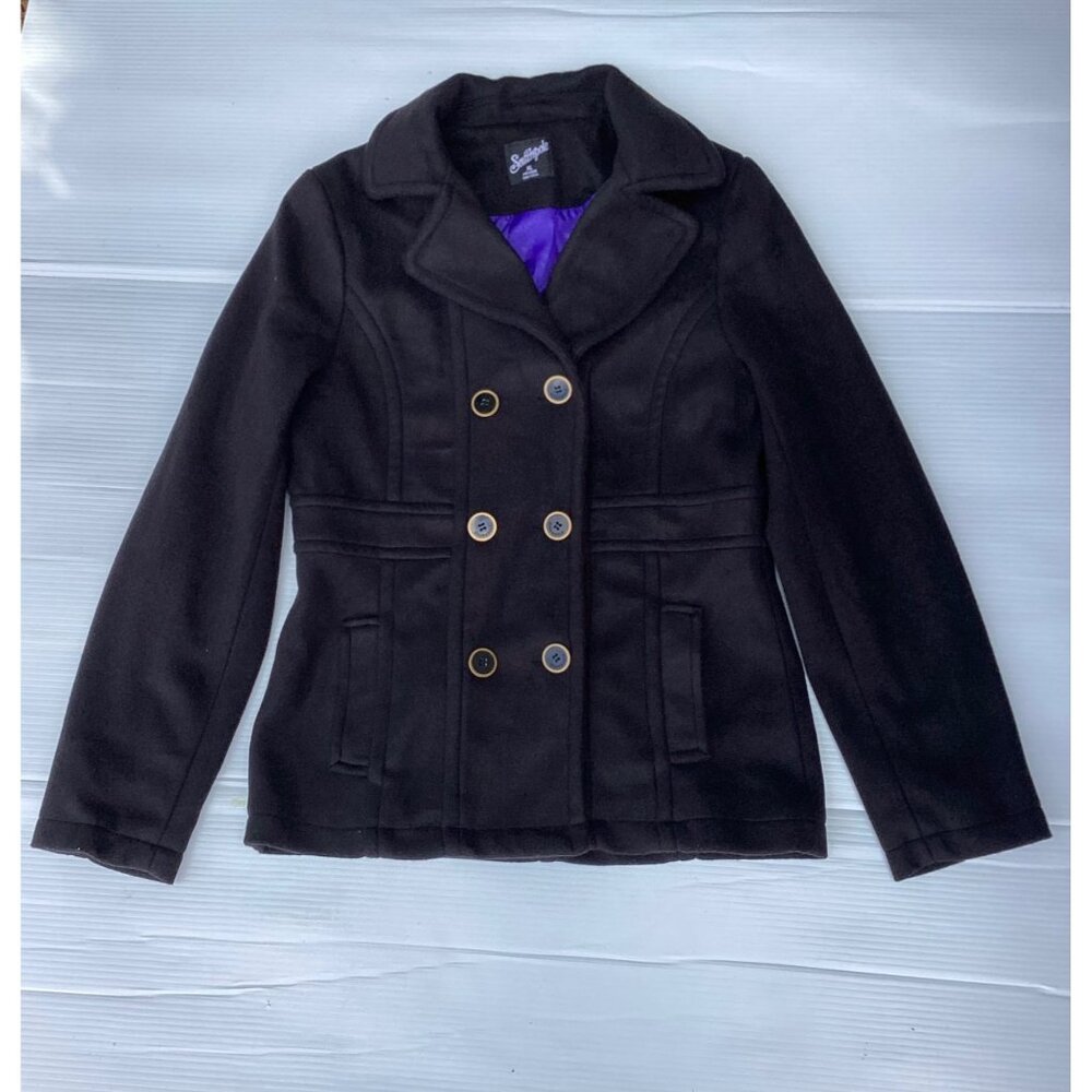 Southpole Womens Double-Breasted Peacoat Jacket XL Black